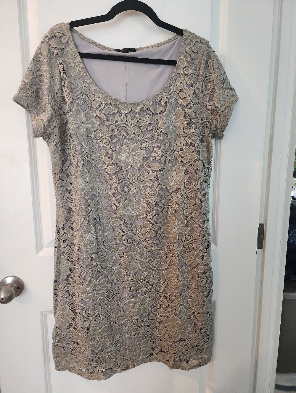 Tiana B. Taupe Floral Lace Short Sleeve Mini Dress Size XXL.